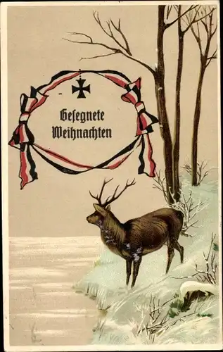 Ak Glückwunsch Weihnachten, Kaiserliche Fahne, Hirsch