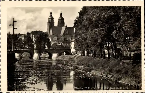 Ak Plauen im Vogtland, Elster Idyll mit Johanniskirche