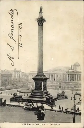 Ak London City England, Nelsons Column at Trafalgar Square