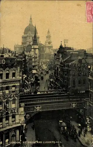 Ak London City, St Paul's Cathedral and Ludgate Hill