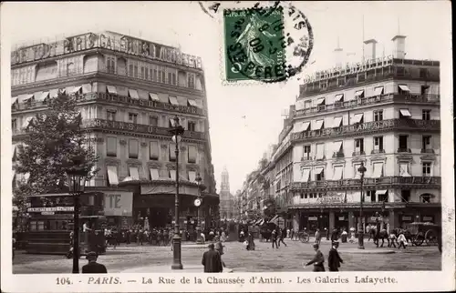 Ak Paris IX. Arrondissement Opéra, La Rue de la Chaussee d'Antin, Les Galeries Lafayette