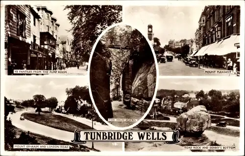 Ak Tunbridge Wells Kent England, Pantiles from the Pump Room, Mount Pleasant, Toad Rock