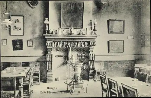 Ak Bruges Brügge Flandern Westflandern, Cafe Flessinghe, Interieur II, Innenansicht