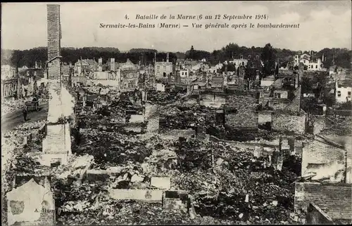 Ak Sermaize les Bains Marne, Vue generale apres le bombardement, Kriegszerstörungen, 1. Weltkrieg