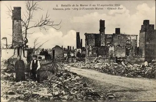 Ak Glannes Marne, Grande Rue, Kriegszerstörungen, zerstörte Gebäude, 1. Weltkrieg