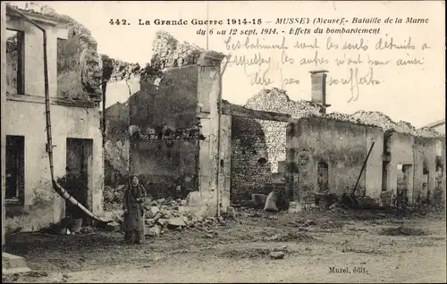 Ak Mussey Val d'Ornain Meuse, Effets du bombardement, Kriegszerstörungen, 1. Weltkrieg
