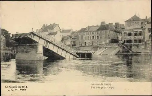 Ak Lagny Seine et Marne, Le pont, zerstörte Brücke, Fluss, Kriegszerstörungen