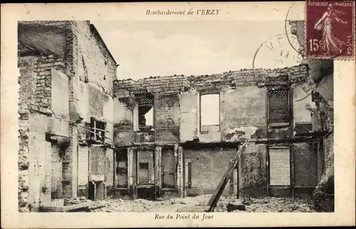 Ak Verzy Marne, Bombardement, Rue du Point du Jour, Kriegszerstörungen