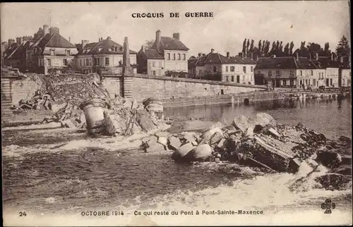 Ak Pont Sainte Maxence Oise, Ce qui reste du Pont, zerstörte Brücke, Octobre 1914, 1. Weltkrieg