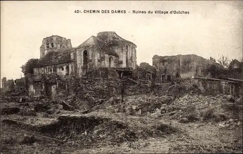 Ak Oulches Indre, Ruines du Village, Kriegszerstörungen