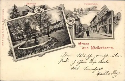 Ak Niederbronn les Bains Bad Niederbronn Elsass Bas Rhin, Kurplatz, Steinstraße, Springbrunnen