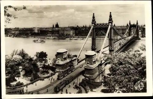 Ak Budapest Ungarn, Latkep cz Erzsebet-hiddol, Brücke, Fluss, Schiffe