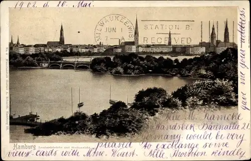 Ak Hamburg, Lombardsbrücke mit Stadtaussicht