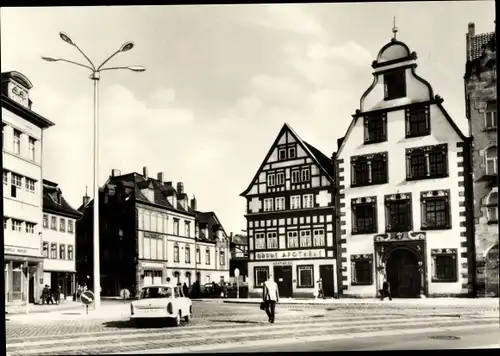 Ak Erfurt in Thüringen, Grüne Apotheke mit Haus zur Hohen Lilie, Trabant