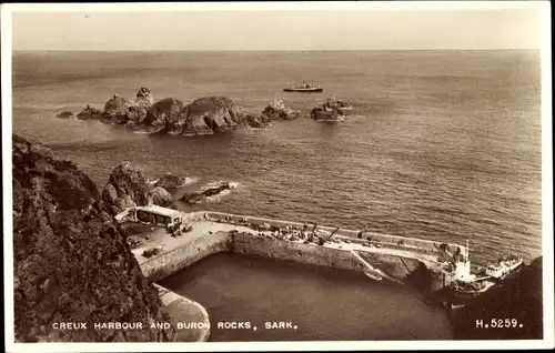 Ak Kanalinsel Sark, Creux Harbour and Burow Rocks, Felsen, Pier, Boote