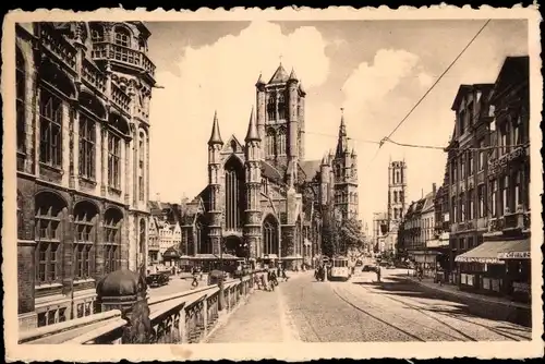 Ak Gand Gent Ostflandern, Eglise St-Nicolas et Beffroi