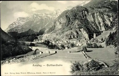 Ak Amsteg Silenen Kanton Uri, Gotthardbahn, Panorama
