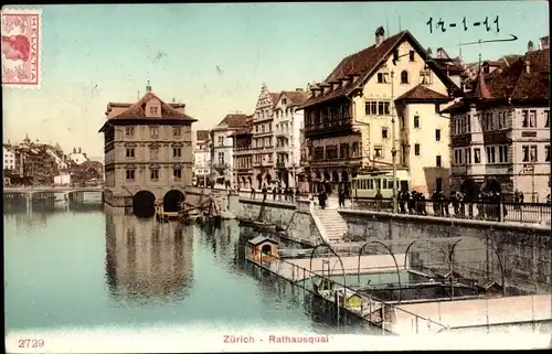 Ak Zürich Stadt Schweiz, Rathausquai