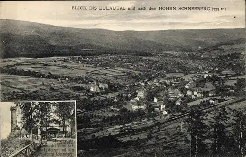 Ak Děčínský Sněžník Hoher Schneeberg Region Aussig, Aussichtsturm, Restaurant, Panorama, Eulautal