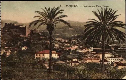 Ak Insel Madeira Portugal, Fortress and Palm Trees, Festung