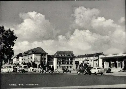 Ak Krefeld am Niederrhein, Parkhof-Platz, Omnibusse, Autos