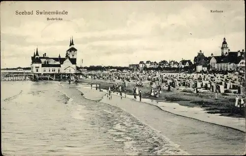 Ak Świnoujście Swinemünde Pommern, Seebrücke, Kurhaus
