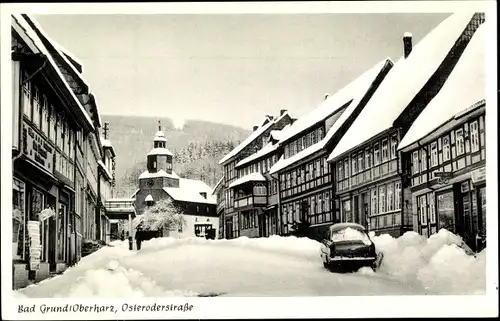 Ak Bad Grund Oberharz, Osteroderstraße, Winter