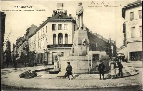 Ak Darmstadt in Hessen, Ludwigsplatz mit Bismarck-Denkmal
