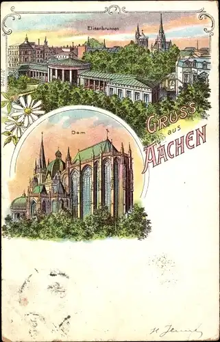 Litho Aachen in Nordrhein Westfalen, Elisenbrunnen, Dom