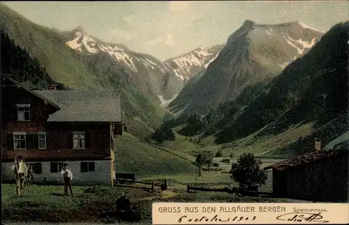 Ak Spielmannsau Oberstdorf im Oberallgäu, Berghütte, Allgäuer Berge