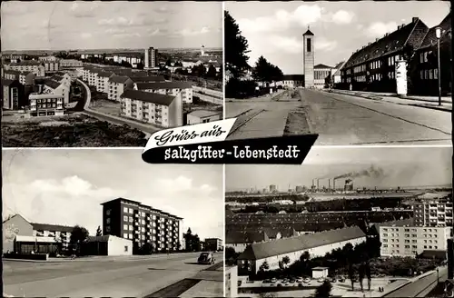 Ak Lebenstedt Salzgitter in Niedersachsen, Straßenpartien, Kirche, Industriegebiet