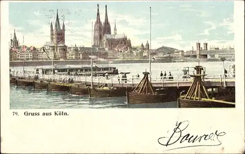 Ak Köln am Rhein, Teilansicht, Brücken, Dom, Schiff