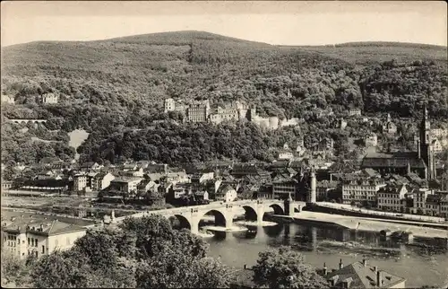 Ak Heidelberg am Neckar, Panorama vom Philosophenweg gesehen, Kirche, Brücke
