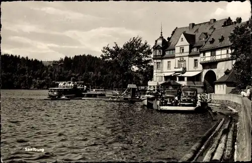 Ak Saalburg Ebersdorf in Thüringen, Am Stausee der Bleilochtalsperre, HO Hotel Kranich, Anlegestelle