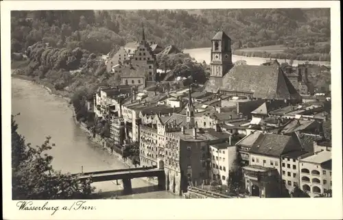 Ak Wasserburg am Inn in Oberbayern, Panorama, Brücke, Kirche