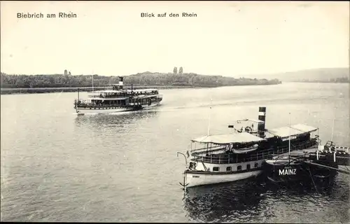 Ak Biebrich am Rhein Wiesbaden, Blick auf den Rhein, Dampfer