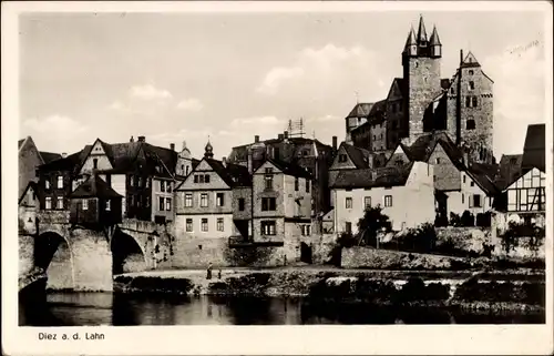 Ak Diez an der Lahn, Teilansicht, Schloss, Brücke