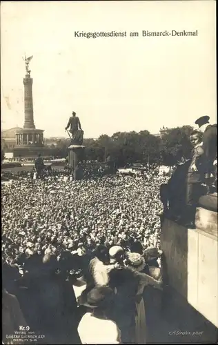 Ak Berlin Tiergarten, Kriegsgottesdienst am Bismarckdenkmal, Siegessäule