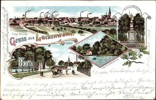 Litho Luckenwalde Teltow Fläming, See in Lindenberg, Kriegerdenkmal, Elstal