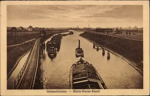 Ak Gelsenkirchen im Ruhrgebiet, Rhein-Herne-Kanal, Schleppzüge