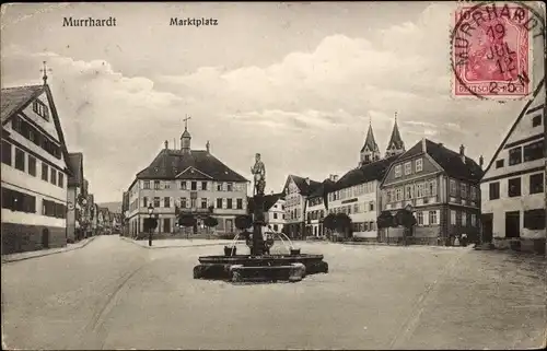 Ak Murrhardt in Baden Württemberg, Marktplatz mit Brunnen, Geschäftshaus Alfred Horn