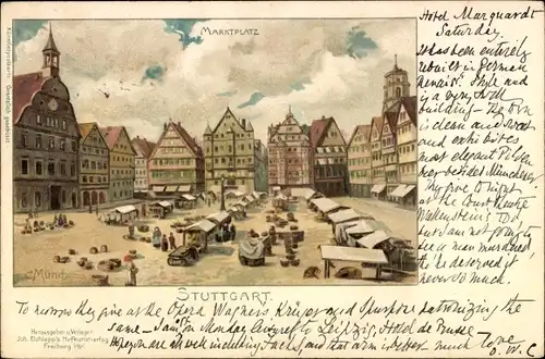 Künstler Litho Münch, C., Stuttgart am Neckar, Marktplatz