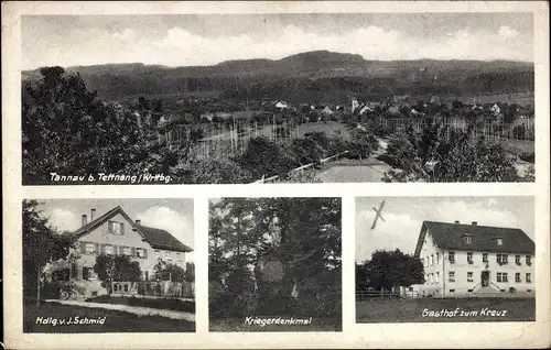 Ak Tannau Tettnang in Württemberg, Gesamtansicht, Gasthof zum Kreuz, Kriegerdenkmal