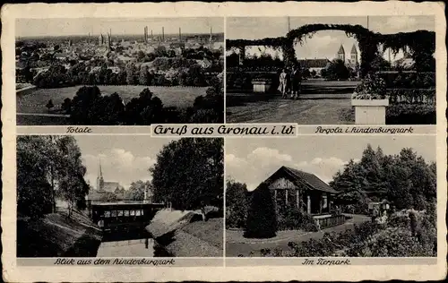 Ak Gronau in Westfalen, Total, Pergola im Hindenburgpark, Kirche, Tierpark