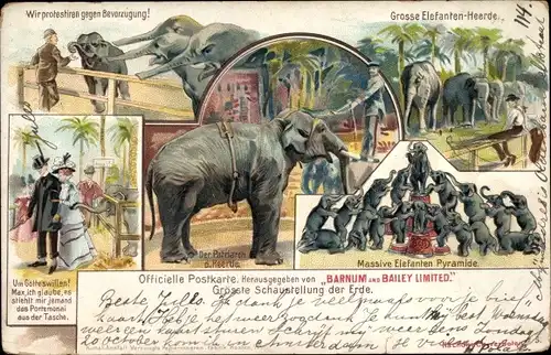 Litho Barnum and Bailey Limited, Zirkus, Elefanten