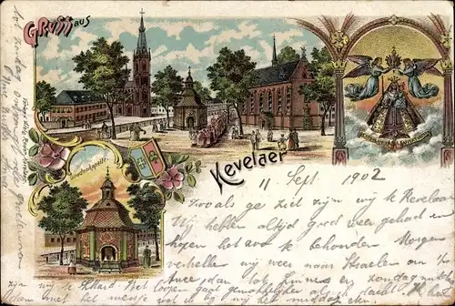 Litho Kevelaer am Niederrhein, Wallfahrtsort, Gnadenkapelle, Kerzenkapelle, Kirche, Pilger