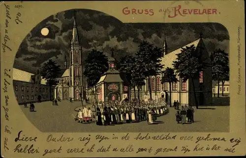 Mondschein Litho Kevelaer am Niederrhein, Prozession