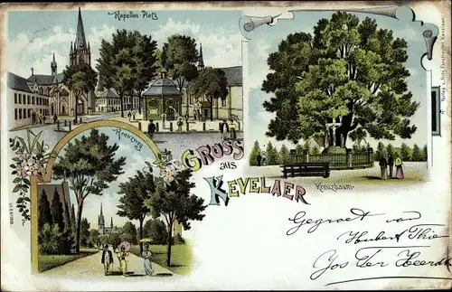 Litho Kevelaer am Niederrhein, Kreuzbaum, Kapellenplatz, Kreuzweg