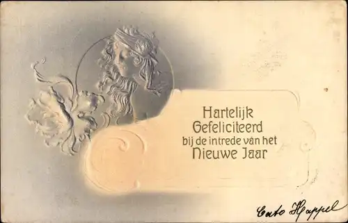 Jugendstil Präge Ak Neujahr, Glückwunsch