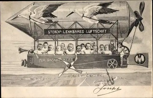 Ak Storchs lenkbares Luftschiff, zur Madame Meier, Zeppelin